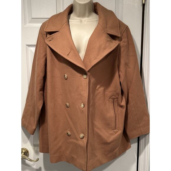 LANDS' END Beige Wool Blend Doubled Breasted Peacoat Women's Sz. 16W preppy EUC - Picture 2 of 11